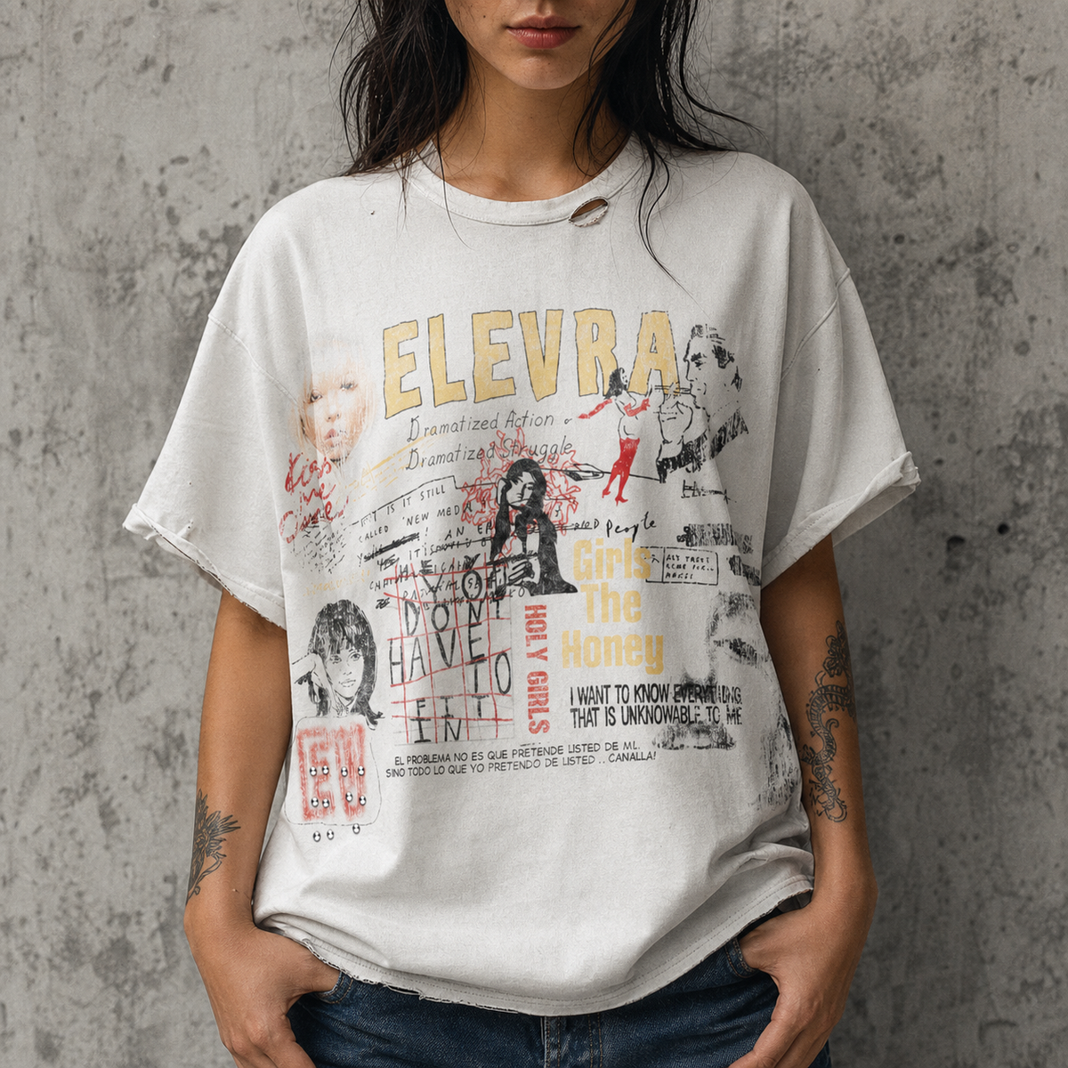 Model wearing the Elevra Honey T-Shirt