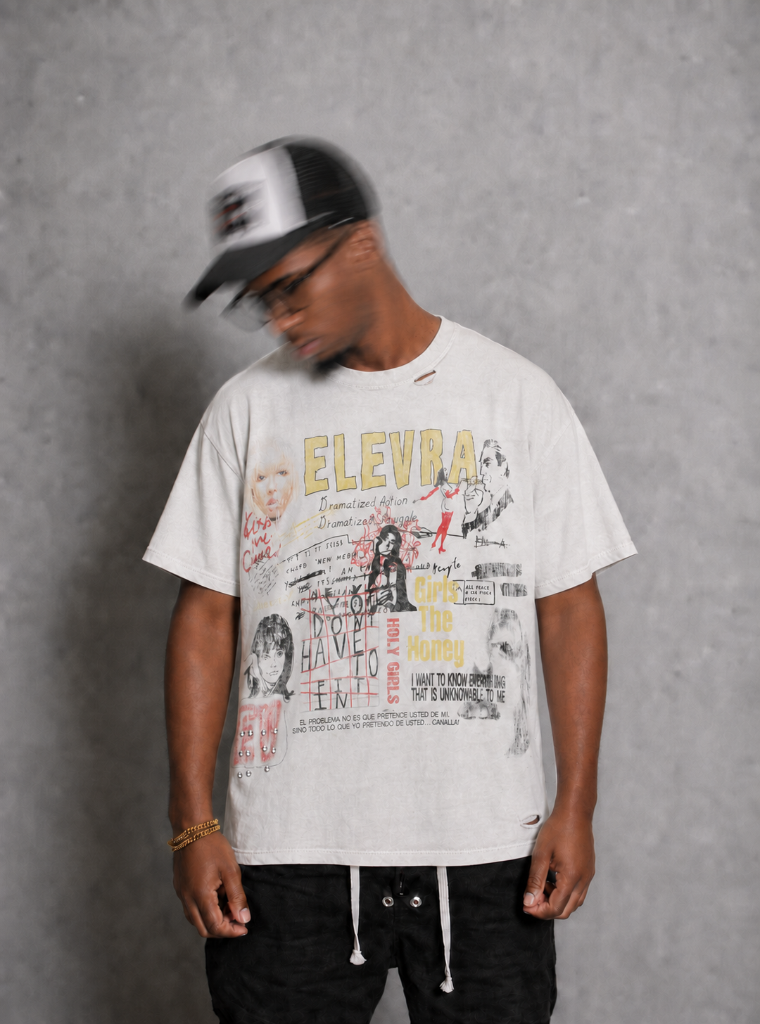 Model wearing the Honey T-Shirt without necklace