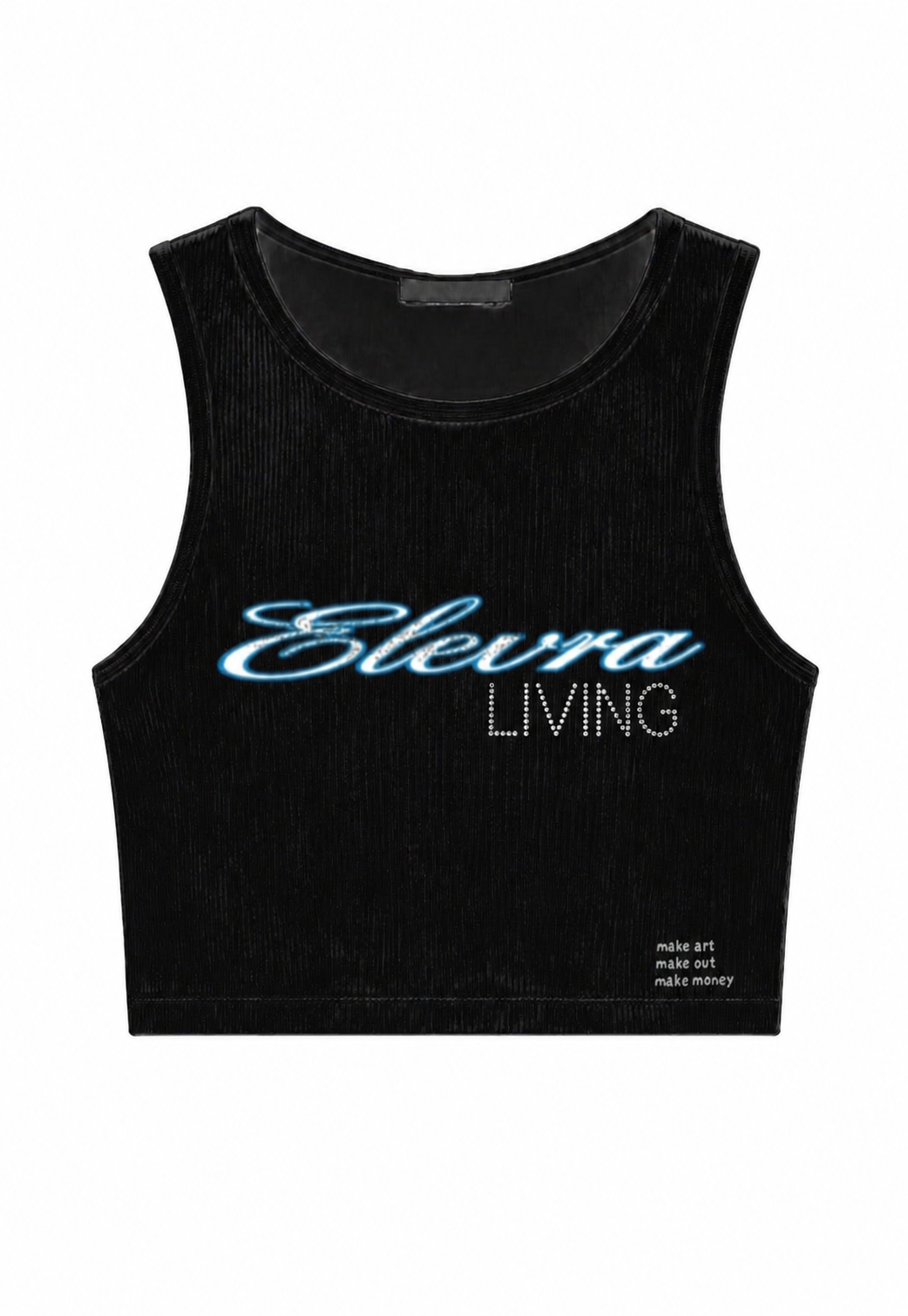 Elevra Living Blue Racer crop top on white background